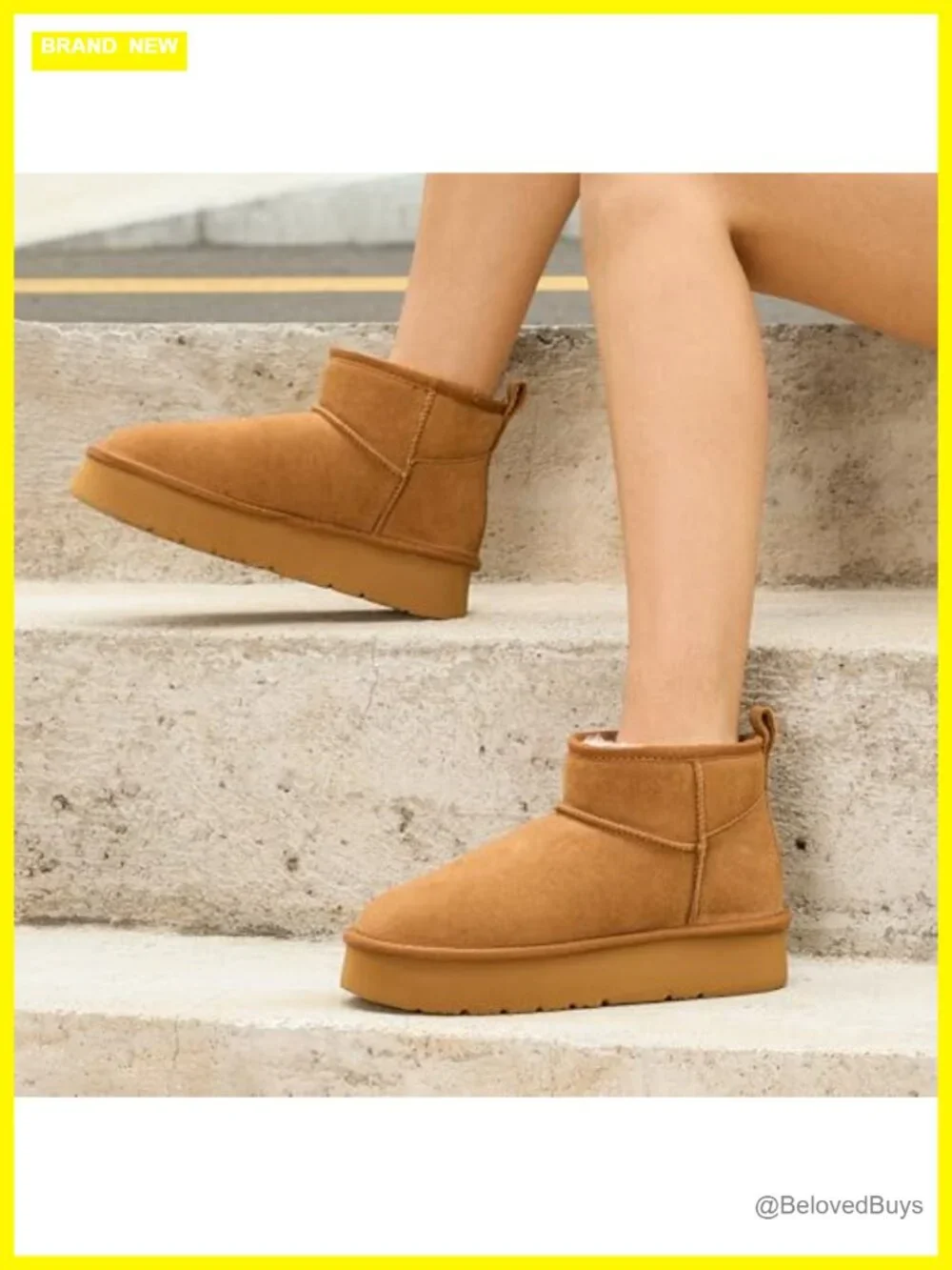 Genuine Suede Ankle Platform Snow Boots with Cozy Fur Lining